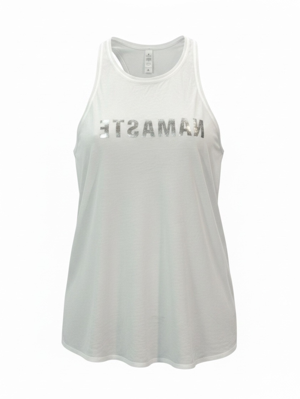 Lululemon All Tied Up Namaste White Silver Tank Top Size 12 Cross Back